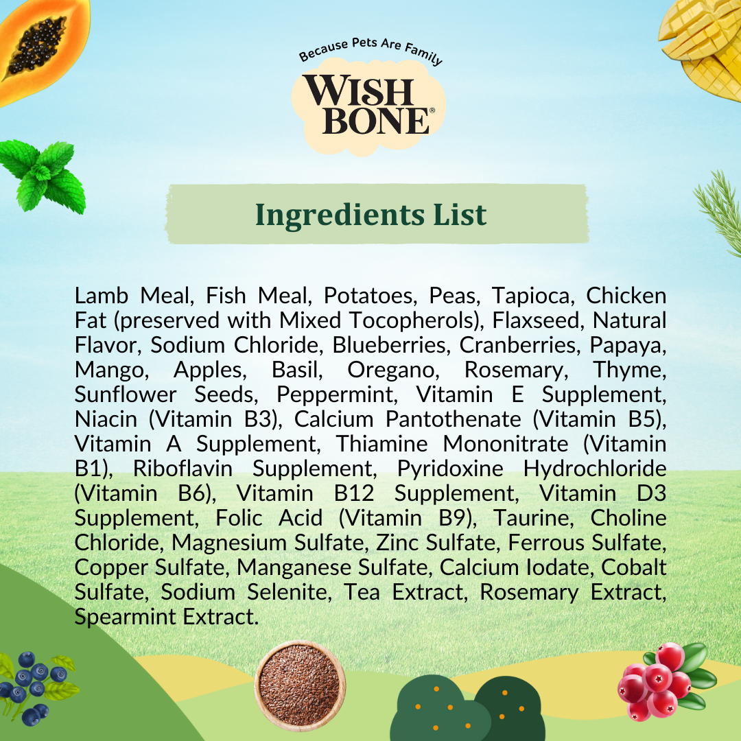 Wishbone Pasture New Zealand Lamb Dry Dog Food, 4 lb bag, gluten-free and grain-free formula for muscle health, digestion, and a shiny coat.