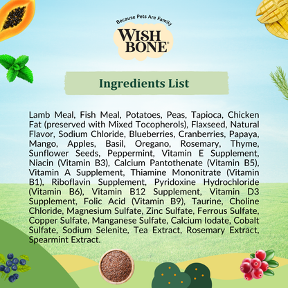 Wishbone Pasture New Zealand Lamb Dry Dog Food, 4 lb bag, gluten-free and grain-free formula for muscle health, digestion, and a shiny coat.